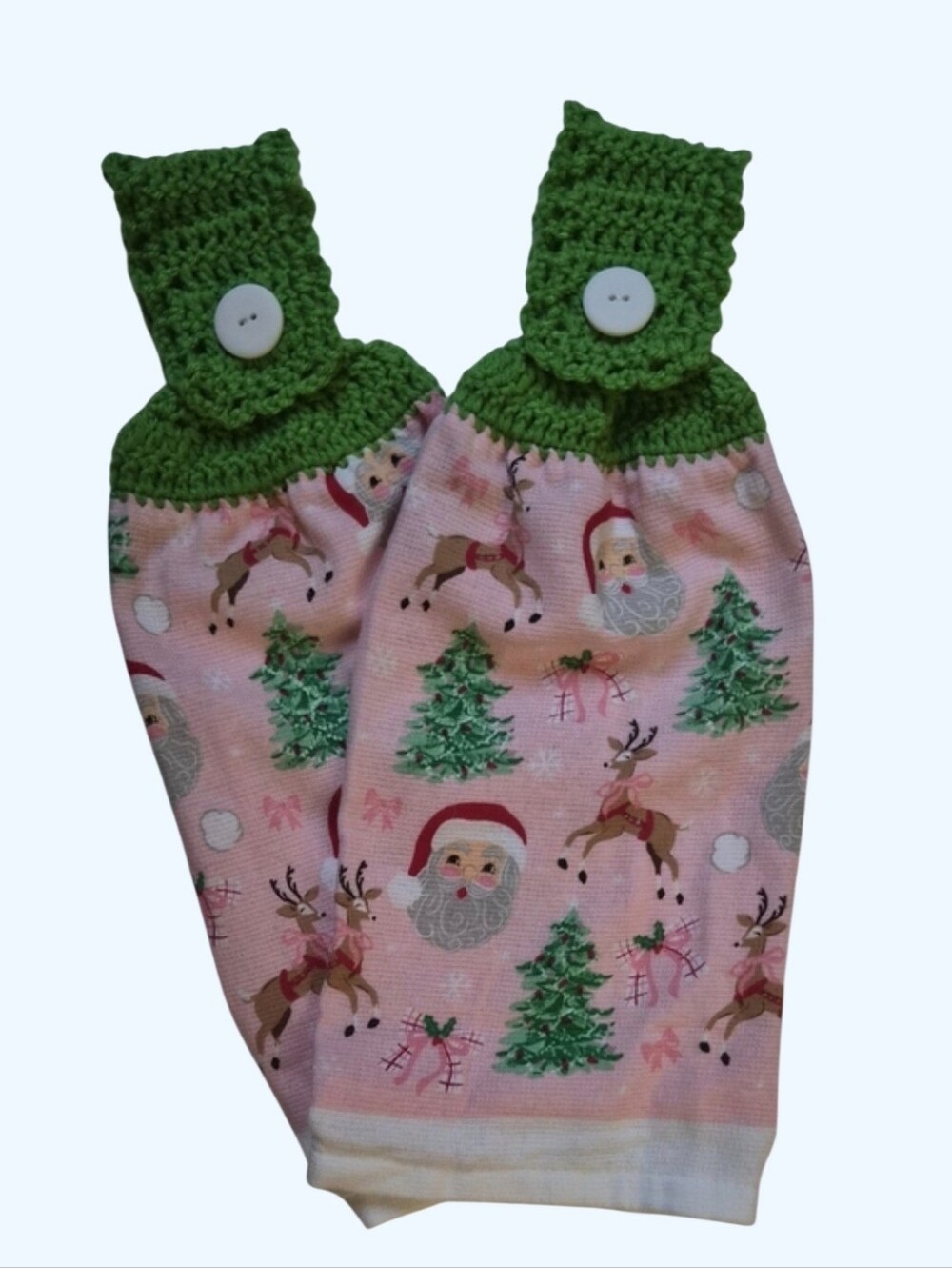 Christmas Santa-Tree-Reindeer Handmade Crocheted Top Dish Towel Set of 2